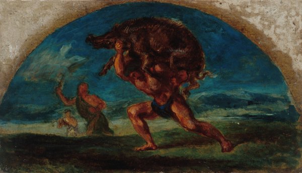 Hercule et le Sanglier d'Erymanthe, d'apres Delacroix  by Pierre Andrieu - Hand-Painted Oil Painting Reproduction