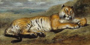 Tiger Resting by Pierre Andrieu Oil Painting