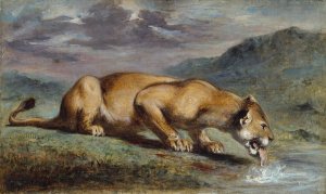 Wounded Lioness by Pierre Andrieu Oil Painting