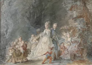 Family Promenade In The Park by Pierre-Antoine Baudouin Oil Painting