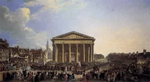 Official Laying of the Cornerstone of the New Church of Sainte-Genevieve by Pierre-Antoine De Machy Oil Painting
