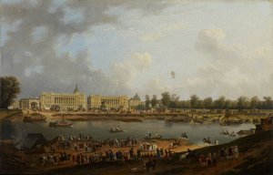The Balloon Flight of Jacques Charles over the Place de la Concorde, Paris by Pierre Antoine De Machy Oil Painting