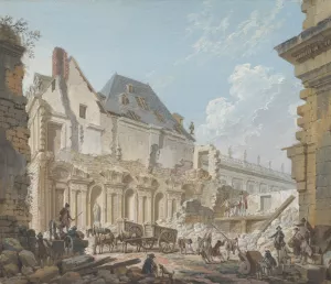 Demolition of the Old Vestibule of the Palais-Royal, Paris by Pierre-Antoine Demachy Oil Painting