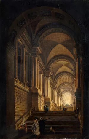Escalier d'un palais imaginaire by Pierre-Antoine Demachy Oil Painting
