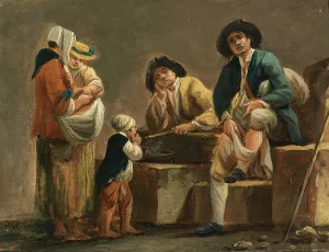 Genre Scene With Peasants by Pierre-Antoine Demachy Oil Painting