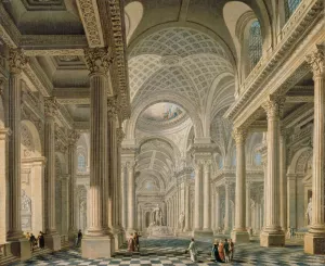 Interieur de l'eglise de la Madeleine d'apres le projet de Contant d'Ivry by Pierre-Antoine Demachy Oil Painting
