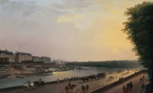 La Seine a la Grenouillere ; vue prise de la terrasse du bord de l'eau aux Tuileries by Pierre-Antoine Demachy Oil Painting