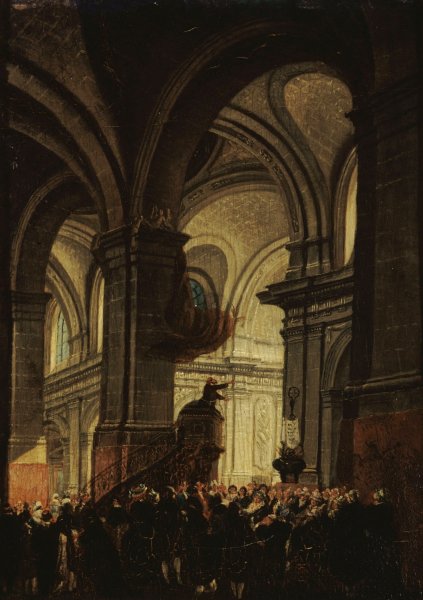Sermon d'un capucin dans l'eglise Saint-Roch  by Pierre-Antoine Demachy - Hand-Painted Oil Painting Reproduction