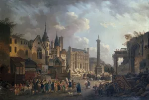 Spectacle forain dans un carrefour imaginaire de Paris by Pierre-Antoine Demachy Oil Painting