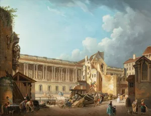 The Clearance Of The Louvre Colonnade, During The Demolition Of The Ruins Of The Hotel Du Petit Bourbon by Pierre-Antoine Demachy Oil Painting