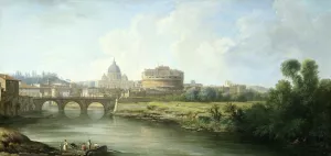 View of the Castel Sant'Angelo in Rome by Pierre-Antoine Demachy Oil Painting