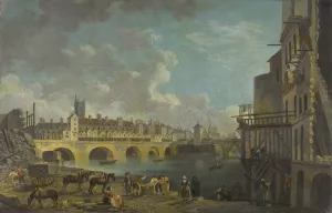Vue du quai de Gesvres au moment de la demolition des maisons du pont au Change by Pierre-Antoine Demachy Oil Painting