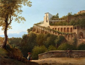 A Convent Near Naples, with a View of Capri by Pierre-Athanase Chauvin Oil Painting