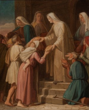 Sainte Genevieve distribuant le pain aux pauvres by Pierre-Auguste Pichon Oil Painting