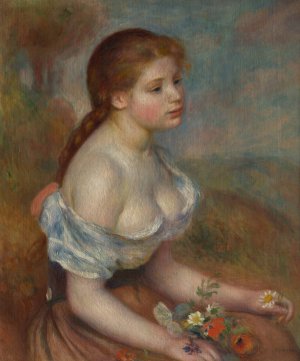 A Young Girl with Daisies by Pierre-Auguste Renoir Oil Painting