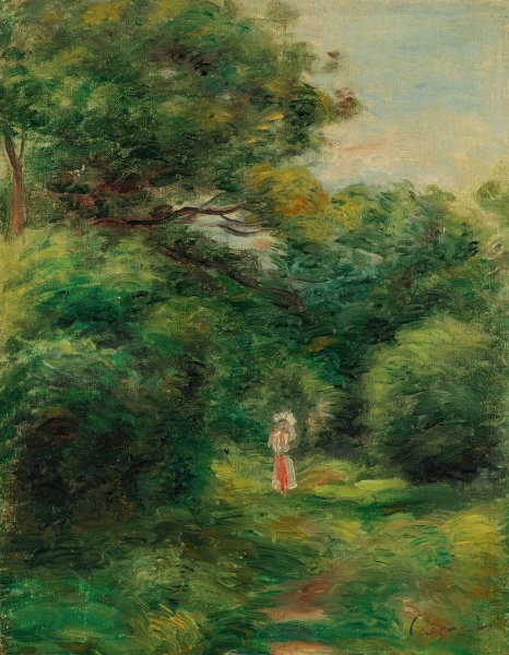 Main Product Photo of Allee Dans Un Bois, Femme Avec Enfant Dans Les Bras  Painting by Pierre-Auguste Renoir