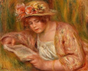 Andree in a Hat, Reading by Pierre-Auguste Renoir Oil Painting