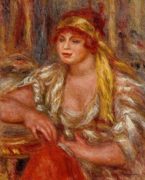 Andree in Yellow Turban and Blue Skirt by Pierre-Auguste Renoir Oil Painting