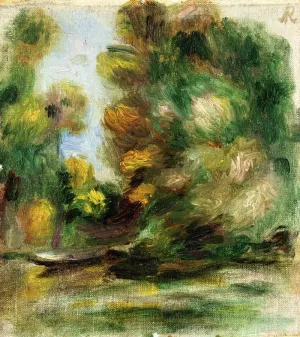 Banks of the River, a Boat by Pierre-Auguste Renoir Oil Painting