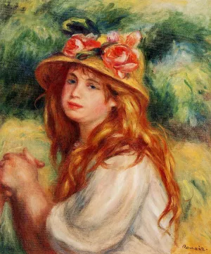 Blond in a Straw Hat also known as Seated Girl by Pierre-Auguste Renoir - Oil Painting Reproduction