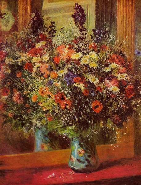 Bouquet in front of a Mirror by Pierre-Auguste Renoir - Hand-Painted Oil Painting Reproduction