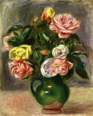 Bouquet of Roses in a Green Vase