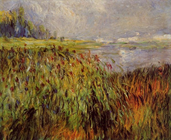 Main Product Photo of Bulrushes on the Banks of the Seine Painting by Pierre-Auguste Renoir