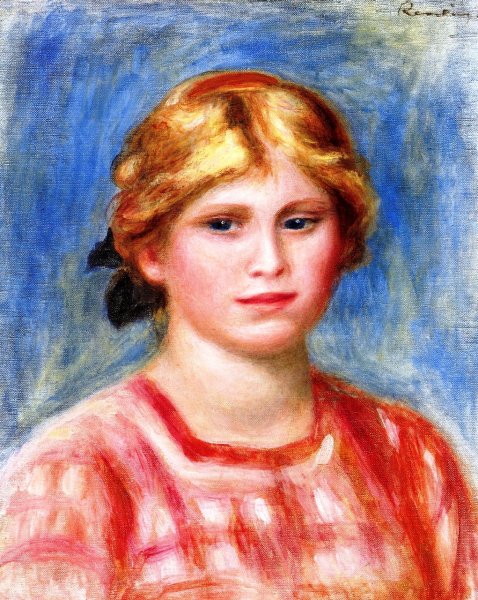 Main Product Photo of Bust of a Woman in a Pink Blouse Painting by Pierre-Auguste Renoir