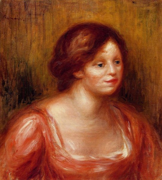 Bust of a Woman in a Red Blouse by Pierre-Auguste Renoir - Hand-Painted Oil Painting Reproduction