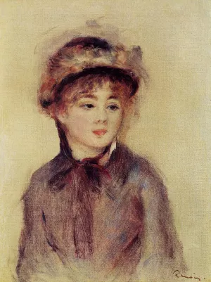 Bust of a Woman Wearing a Hat painting by Pierre-Auguste Renoir