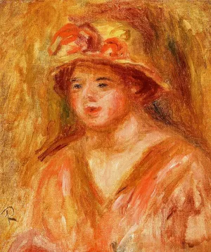 Bust of a Young Girl in a Straw Hat painting by Pierre-Auguste Renoir