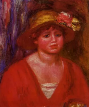 Bust of a Young Woman in a Red Blouse painting by Pierre-Auguste Renoir