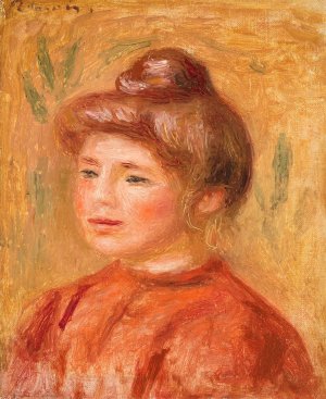 Bust of Woman in Red by Pierre-Auguste Renoir Oil Painting