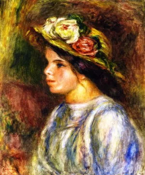 Bust of Woman, Straw Trimmed Hat by Pierre-Auguste Renoir Oil Painting