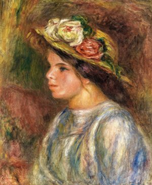 Buste De Femme, Chapeau De Paille Garni by Pierre-Auguste Renoir Oil Painting