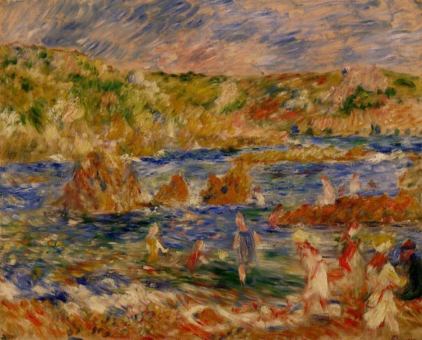 Main Product Photo of Children on the Beach at Guernsey Painting by Pierre-Auguste Renoir