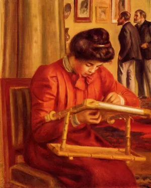 Christine Lerolle Embroidering painting by Pierre-Auguste Renoir