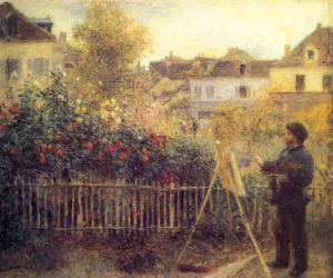 Claude Monet Painting in His Garden at Argenteuil Oil painting by Pierre-Auguste Renoir