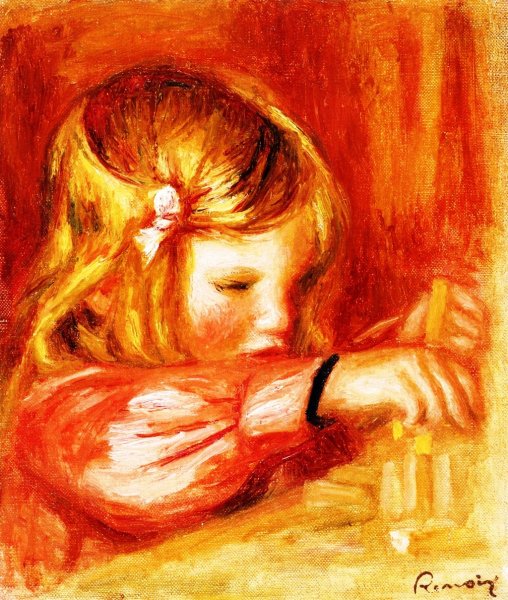 Main Product Photo of Claude Renoir Playing with Blocks Painting by Pierre-Auguste Renoir