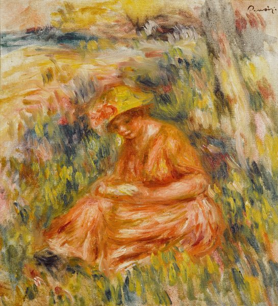 Main Product Photo of Femme lisant dans un paysage  Painting by Pierre-Auguste Renoir