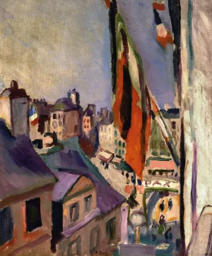 Flag Decorated Street by Pierre-Auguste Renoir - Oil Painting Reproduction