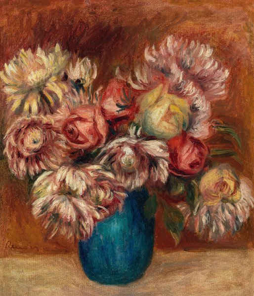 Flowers in a Green Vase  by Pierre-Auguste Renoir - Hand-Painted Oil Painting Reproduction