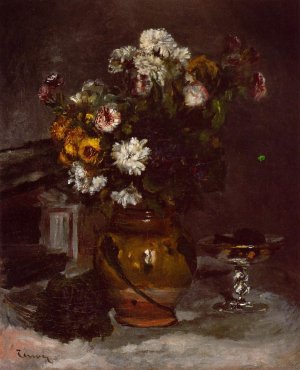 Flowers in a Vase and a Glass of Champagne by Pierre-Auguste Renoir Oil Painting