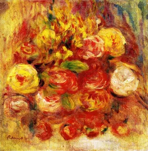 Flowers in a Vase with Blue Decoration painting by Pierre-Auguste Renoir