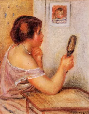 Gabrielle Holding a Mirror with a Portrait of Coco painting by Pierre-Auguste Renoir