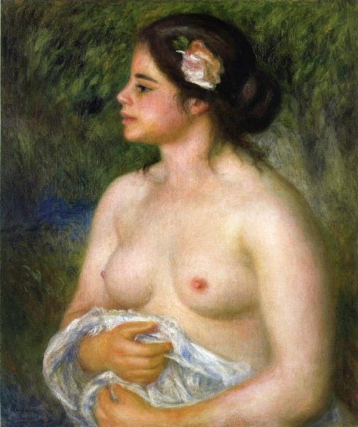 Gabrielle with a Rose also known as The Sicilian Woman by Pierre-Auguste Renoir - Hand-Painted Oil Painting Reproduction