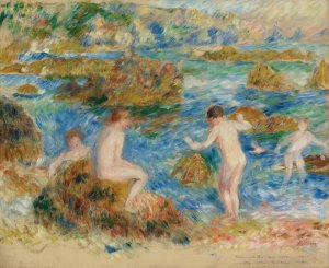 Garcons Nus Dans Les Rochers a Guernsey by Pierre-Auguste Renoir Oil Painting