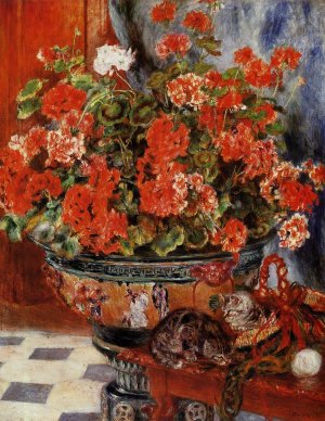 Geraniums and Cats by Pierre-Auguste Renoir Oil Painting