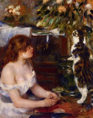 Girl and Cat by Pierre-Auguste Renoir - Oil Painting Reproduction