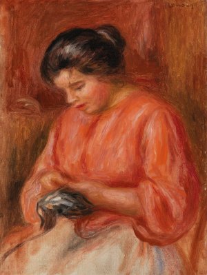 Girl Darning by Pierre-Auguste Renoir Oil Painting